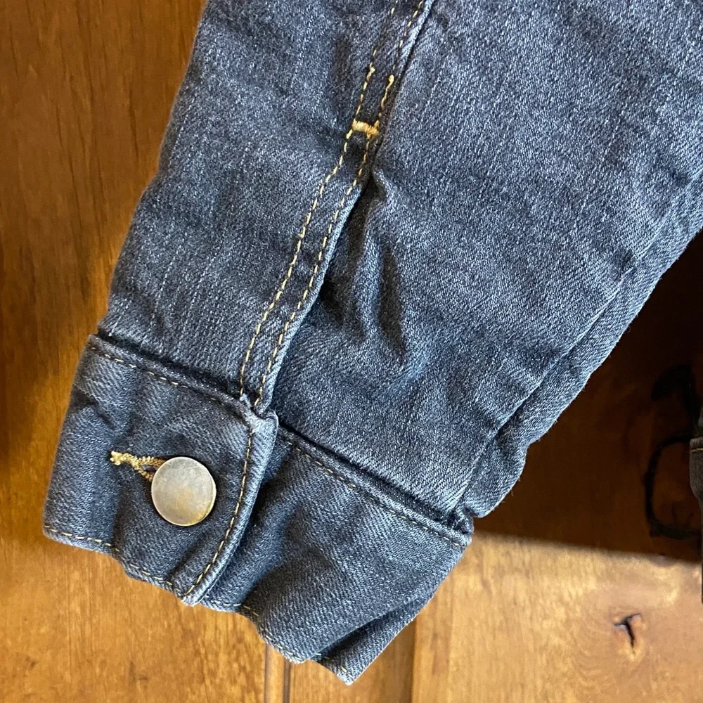 Wonder Nation Dark Charcoal Denim Jacket with Cream Sherpa Lining, L 10-12 - Picture 7 of 10